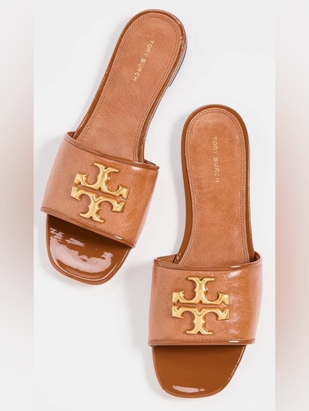 Tory Burch Eleanor Slides Sandals in Bourbon Brown Goat Leather - Picture 2 of 13